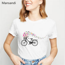 Load image into Gallery viewer, Bicycle Leaves Birds printed T shirt women clothes 2019 harajuku kawaii vogue funny tshirt femme summer tops female t-shirt
