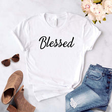 Load image into Gallery viewer, Blessed Letter Print T Shirt Women Short Sleeve O Neck Loose Tshirt 2020 Summer Fashion Women Tee Shirt Tops
